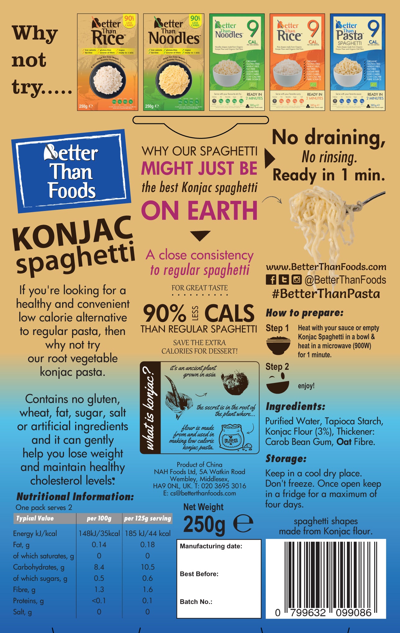 Better Than Pasta Spaghetti 250g Better Than Foods